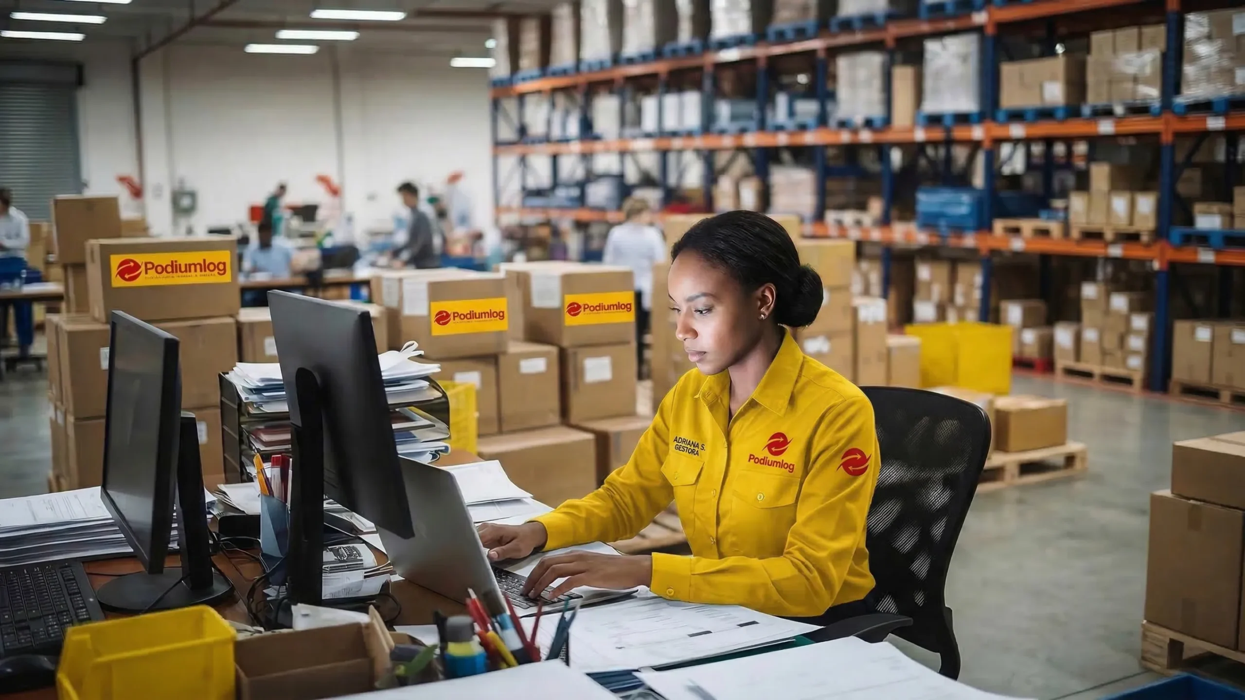 profissional de logística trabalhando em centro de distribuição organizando pedidos para exportação_1_5x